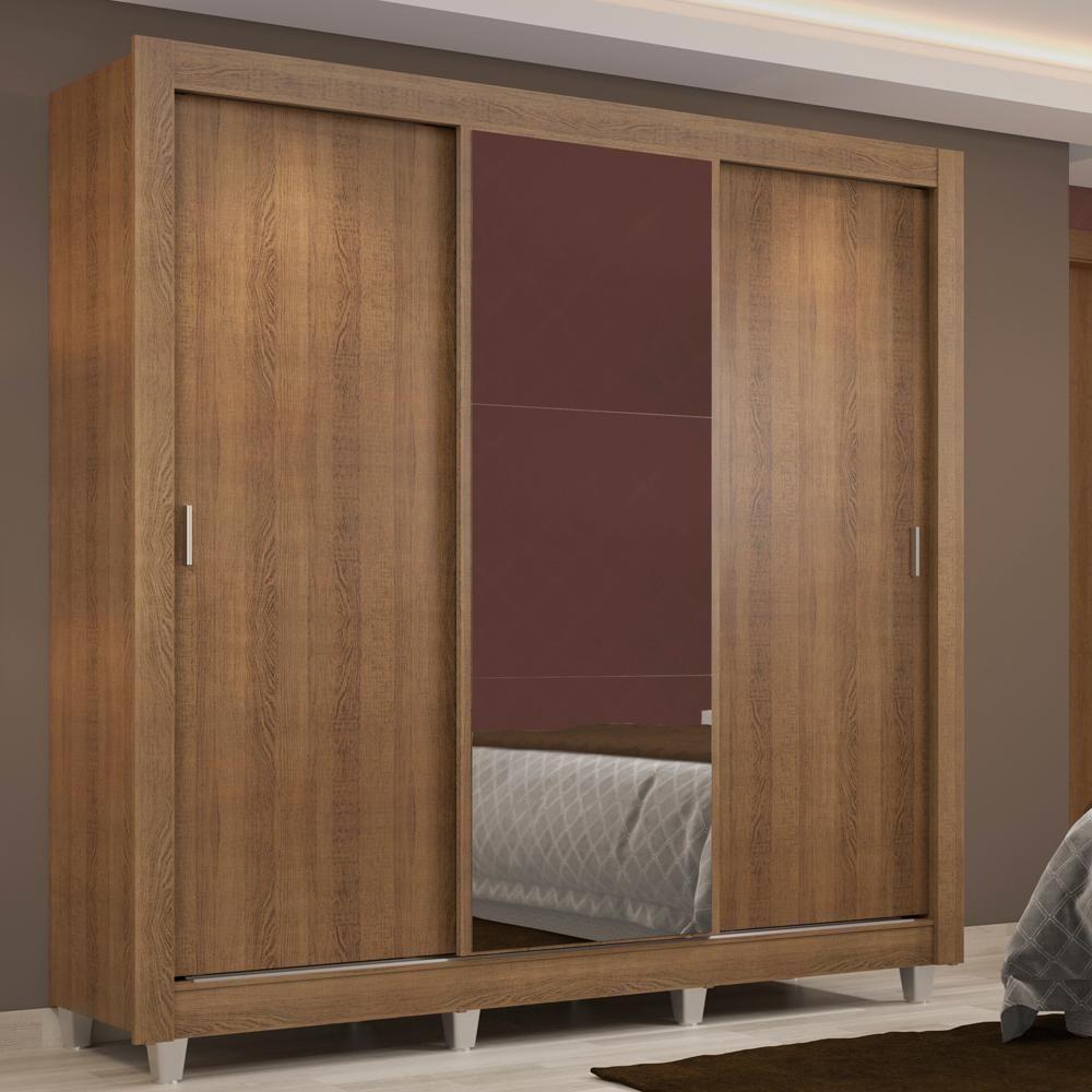 Guarda Roupa Casal Lyon 3 Portas de Correr com Espelho 2 Gavetas Madesa - 1