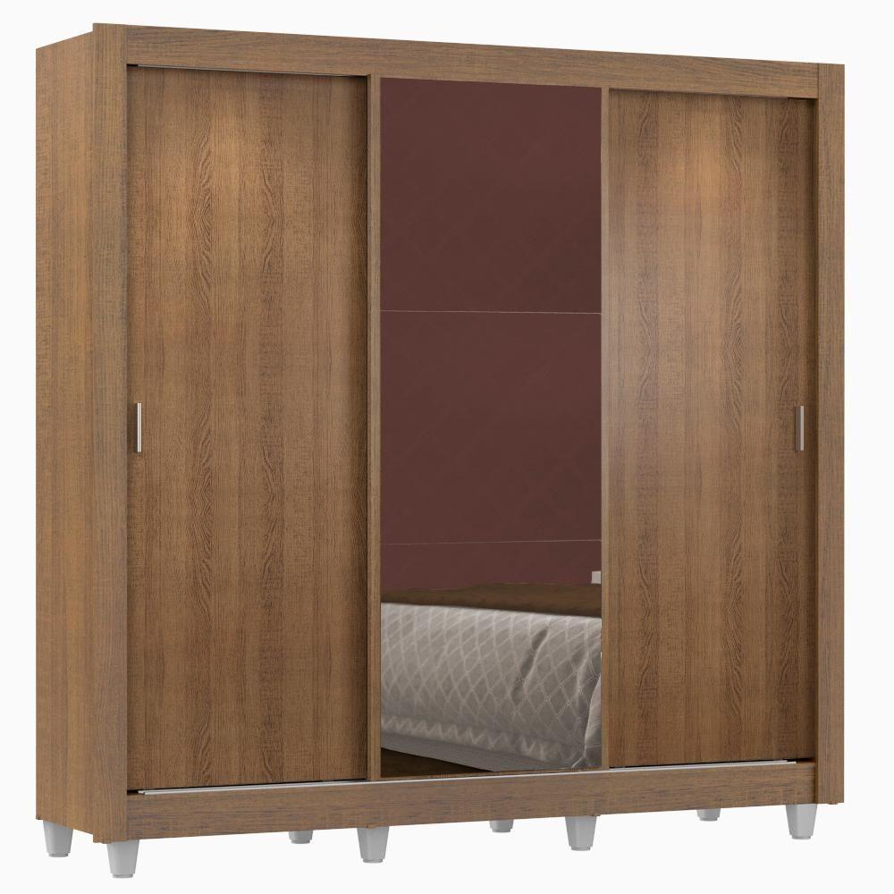 Guarda Roupa Casal Lyon 3 Portas de Correr com Espelho 2 Gavetas Madesa - 2