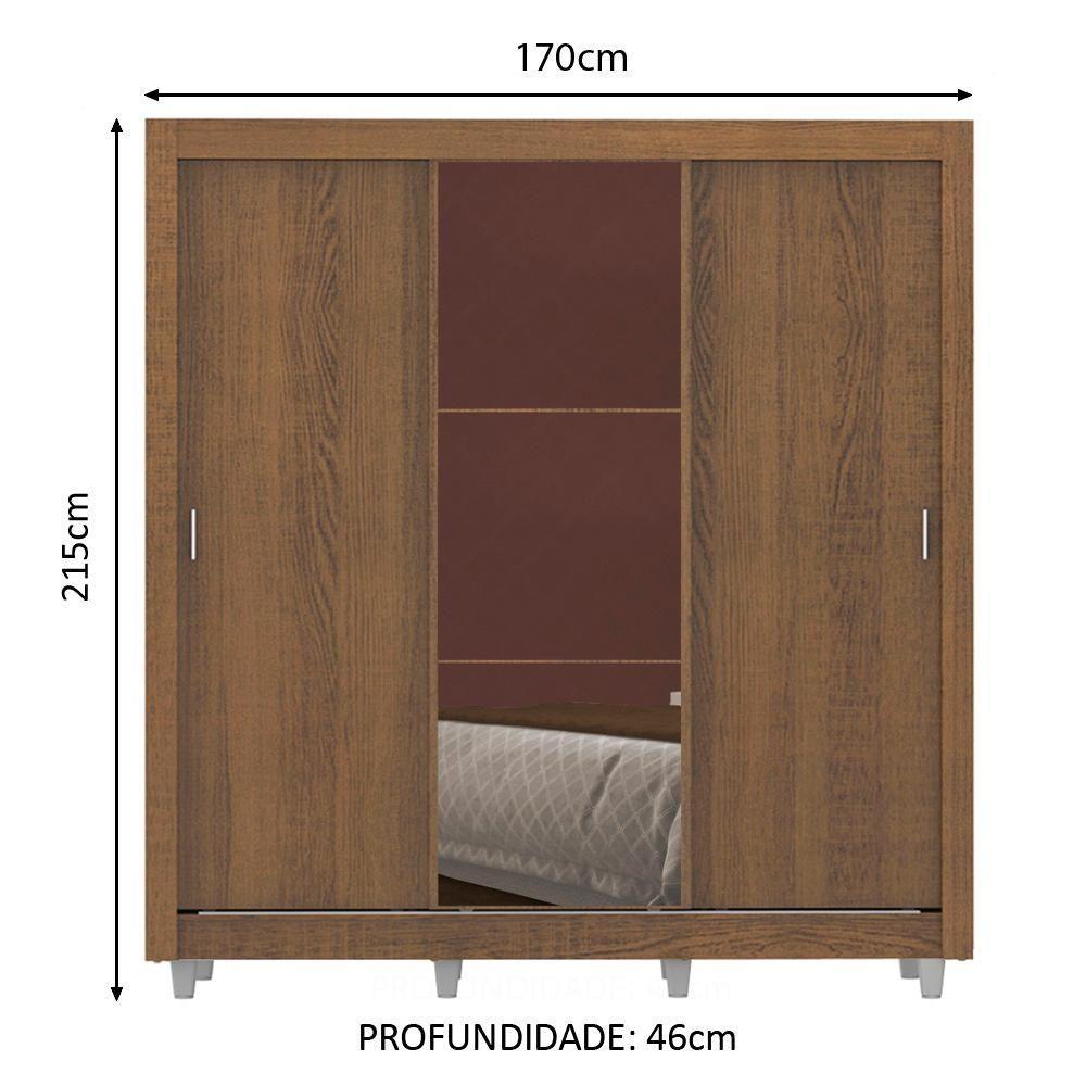 Guarda Roupa Casal Lyon 3 Portas de Correr com Espelho 2 Gavetas Madesa - 6