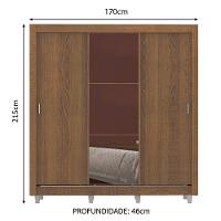 Guarda Roupa Casal Lyon 3 Portas de Correr com Espelho 2 Gavetas Madesa - 6