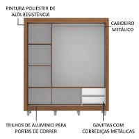 Guarda Roupa Casal Lyon 3 Portas de Correr com Espelho 2 Gavetas Madesa - 8