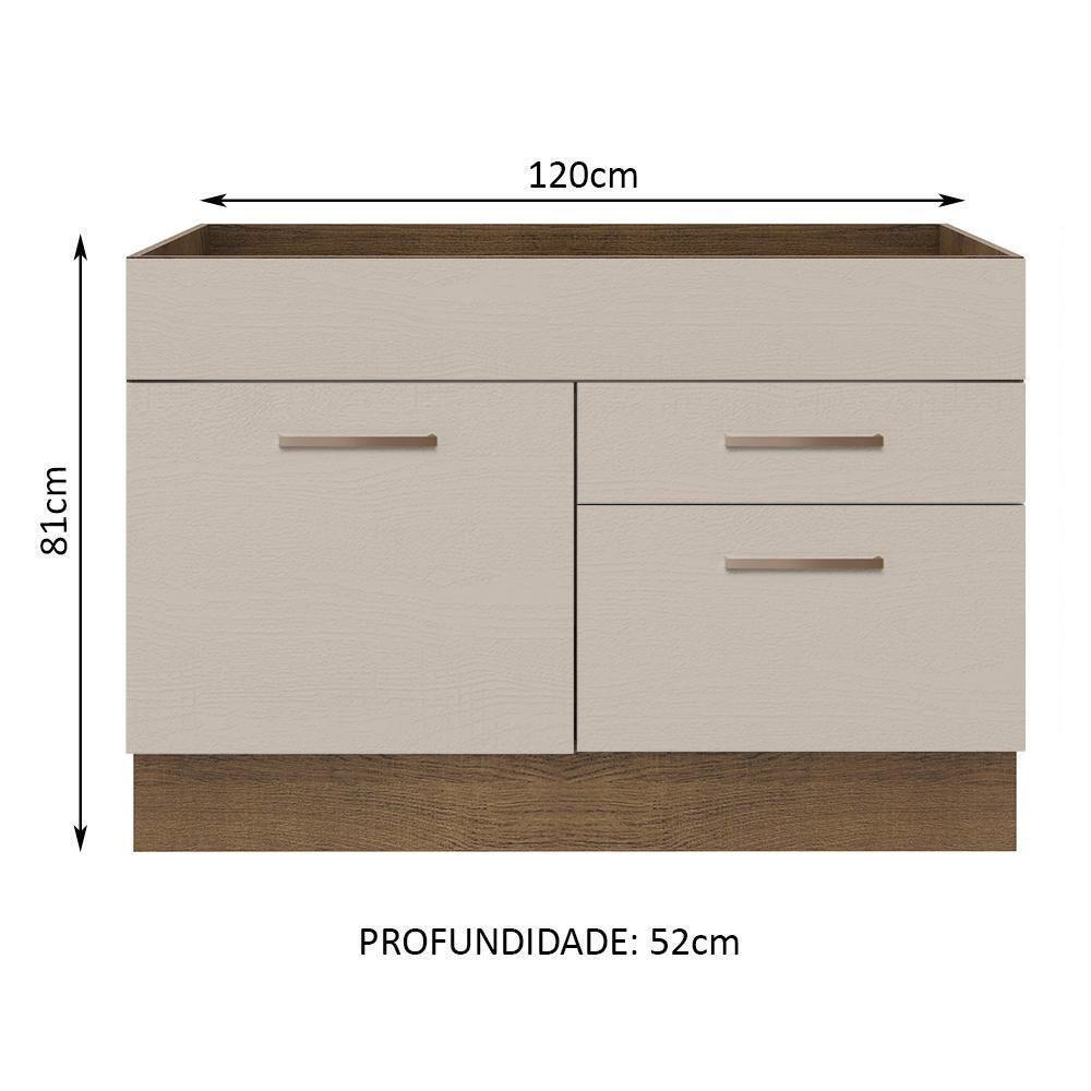 Balcão Gabinete De Pia 1 Porta E 2 Gavetas Rustic/crema Agata Madesa Rustic/crema - 10