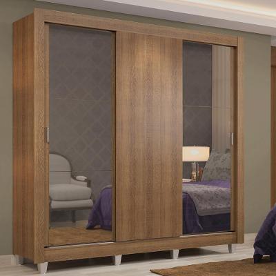 Guarda Roupa Casal Lyon 3 Portas de Correr 2 Gavetas Rustic com Espelhos