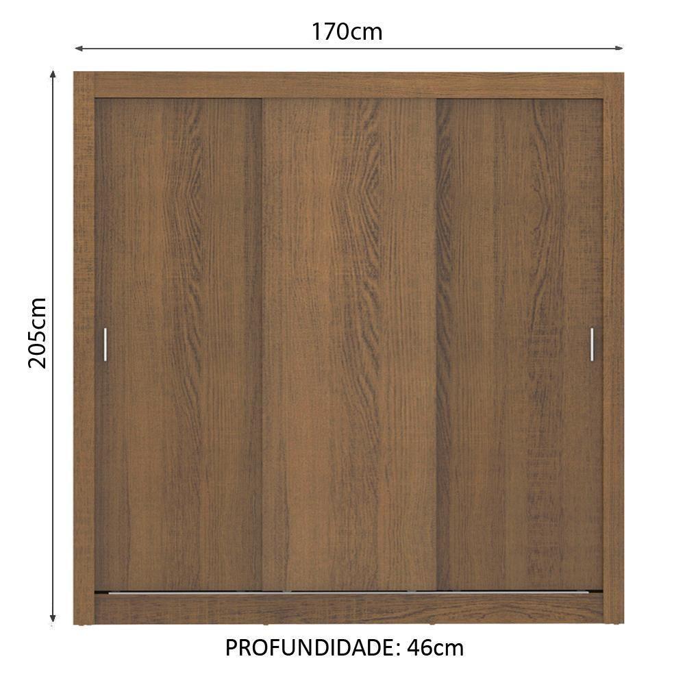Guarda Roupa Casal Lyon 3 Portas de Correr Rustic Madesa - 6