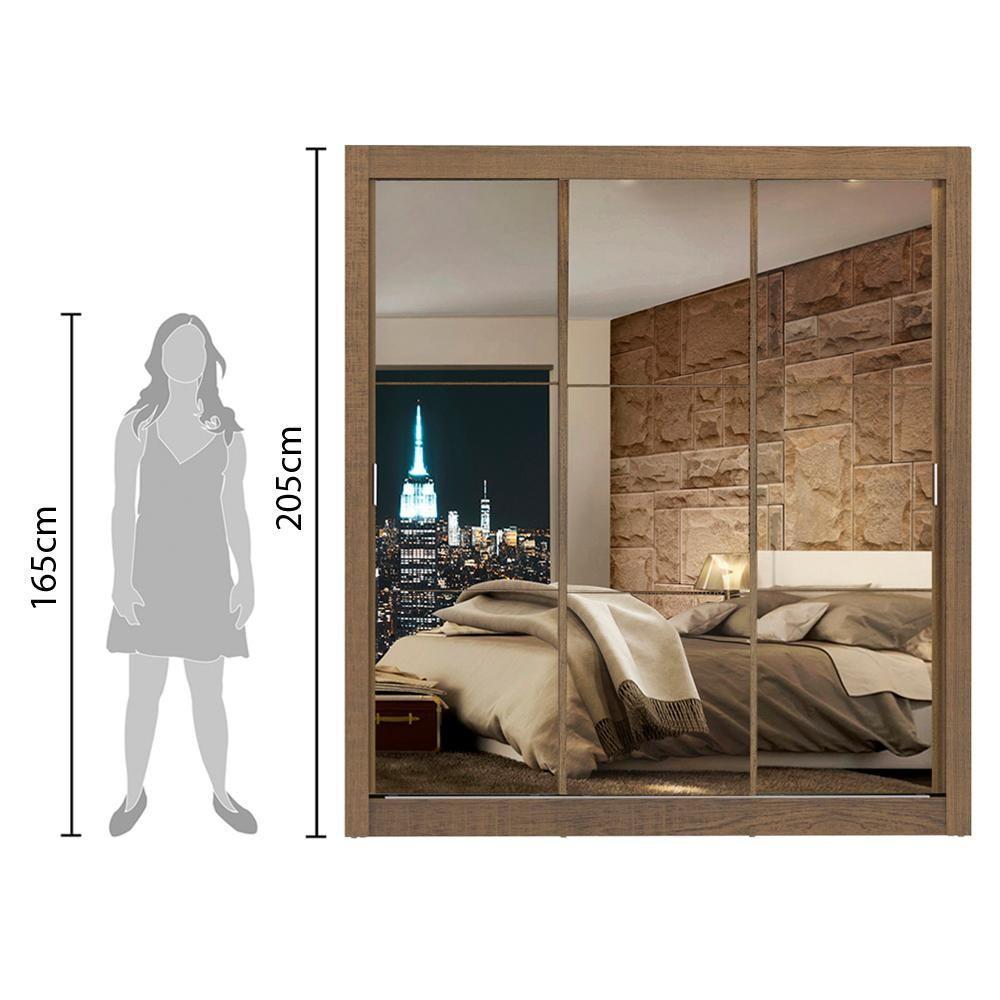 Guarda Roupa Lyon 3 Portas Correr com Espelho Rustic Madesa - 7