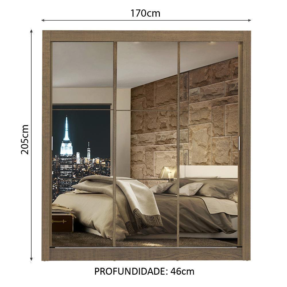 Guarda Roupa Lyon 3 Portas Correr com Espelho Rustic Madesa - 8