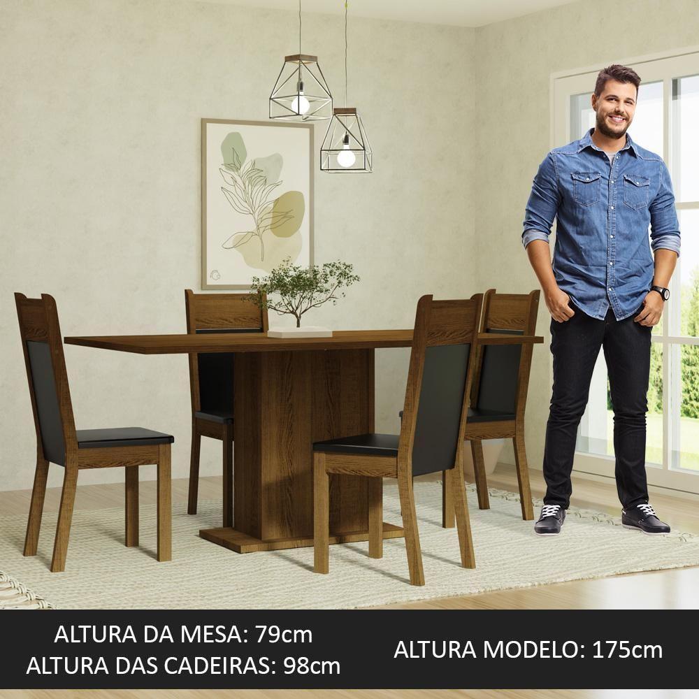 Conjunto Sala De Jantar Mesa Tampo De Madeira 4 Cadeiras Rustic/Preto Elisa Madesa Rustic/Preto - 7