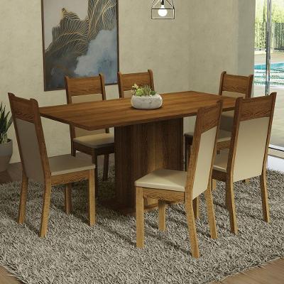 Conjunto Sala de Jantar Augusta 6 Lugares Mesa em MDP com Cadeiras Estofadas Rustic Crema Bege