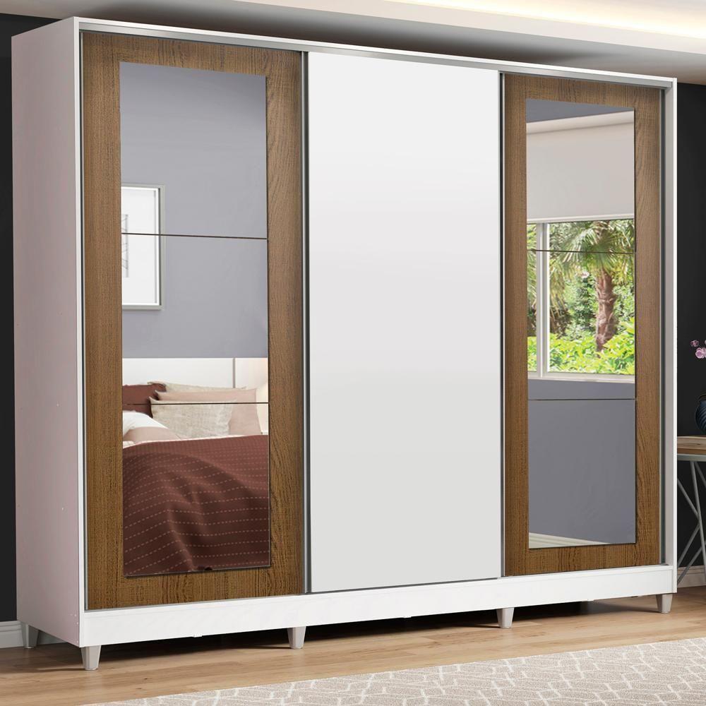 Guarda-roupa Casal Eros 3 Portas de Correr com Espelhos com Pés Madesa - 1