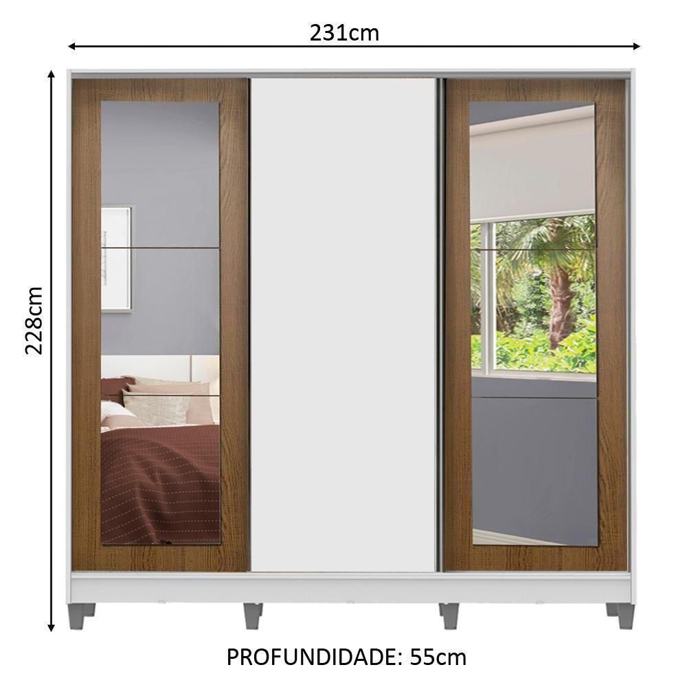 Guarda-roupa Casal Eros 3 Portas de Correr com Espelhos com Pés Madesa - 7
