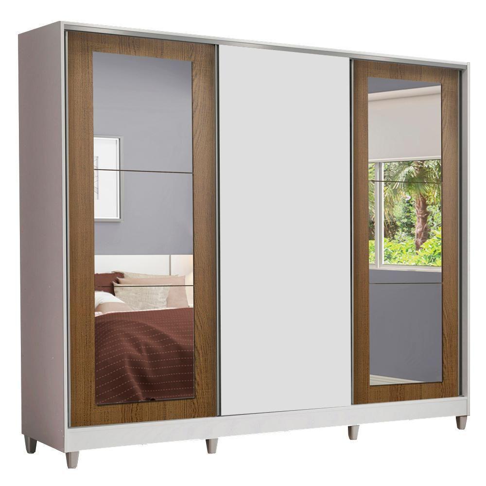 Guarda-roupa Casal Eros 3 Portas de Correr com Espelhos com Pés Madesa - 9