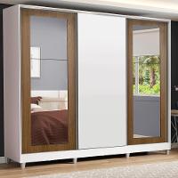 Guarda-roupa Casal Eros 3 Portas de Correr com Espelhos com Pés Madesa - 1