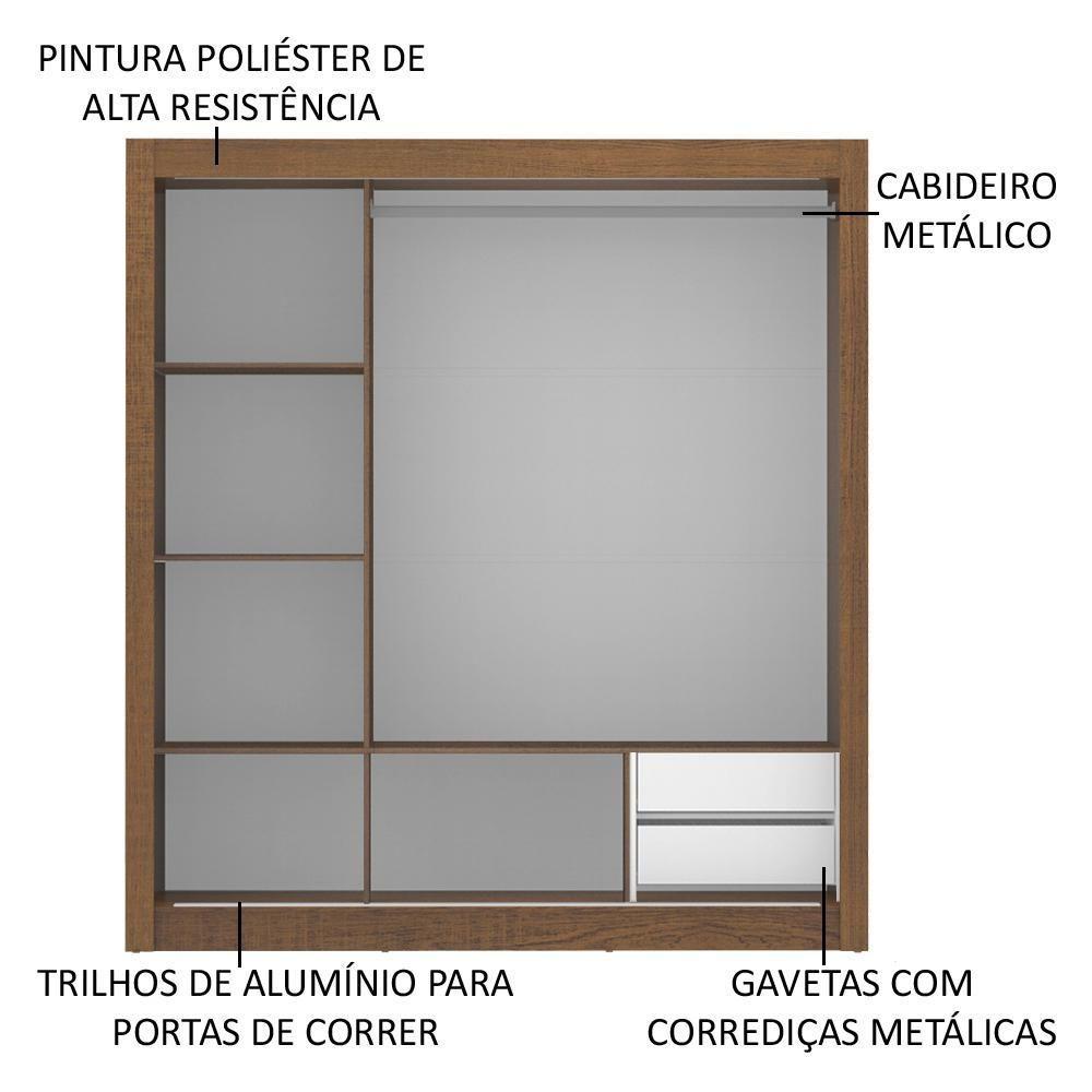 Guarda Roupa 3 Portas de Correr com Espelho 2 Gavetas Madesa - 3