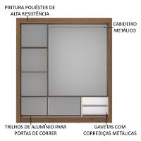 Guarda Roupa 3 Portas de Correr com Espelho 2 Gavetas Madesa - 3