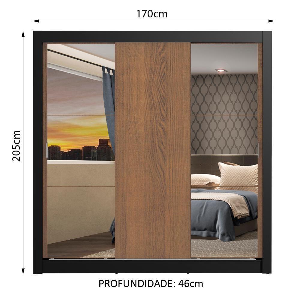 Guarda Roupa Casal Mônaco 3 Portas de Correr Espelhos Madesa - 3