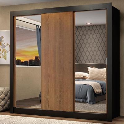 Guarda Roupa Casal 3 Portas De Correr Mônaco Preto-rustic com Espelhos