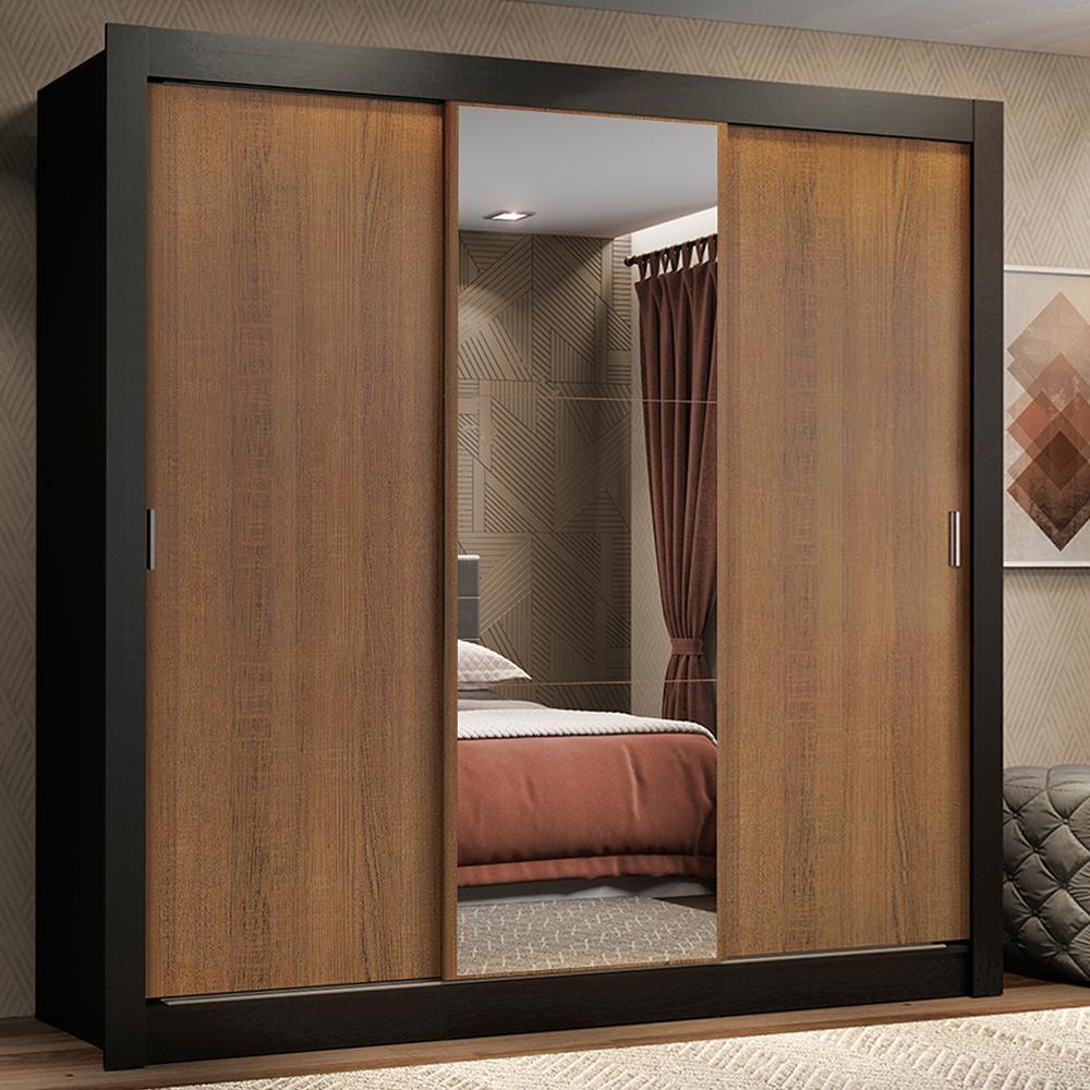 Guarda Roupa 3 Portas de Correr com Espelho 2 Gavetas Madesa - 3