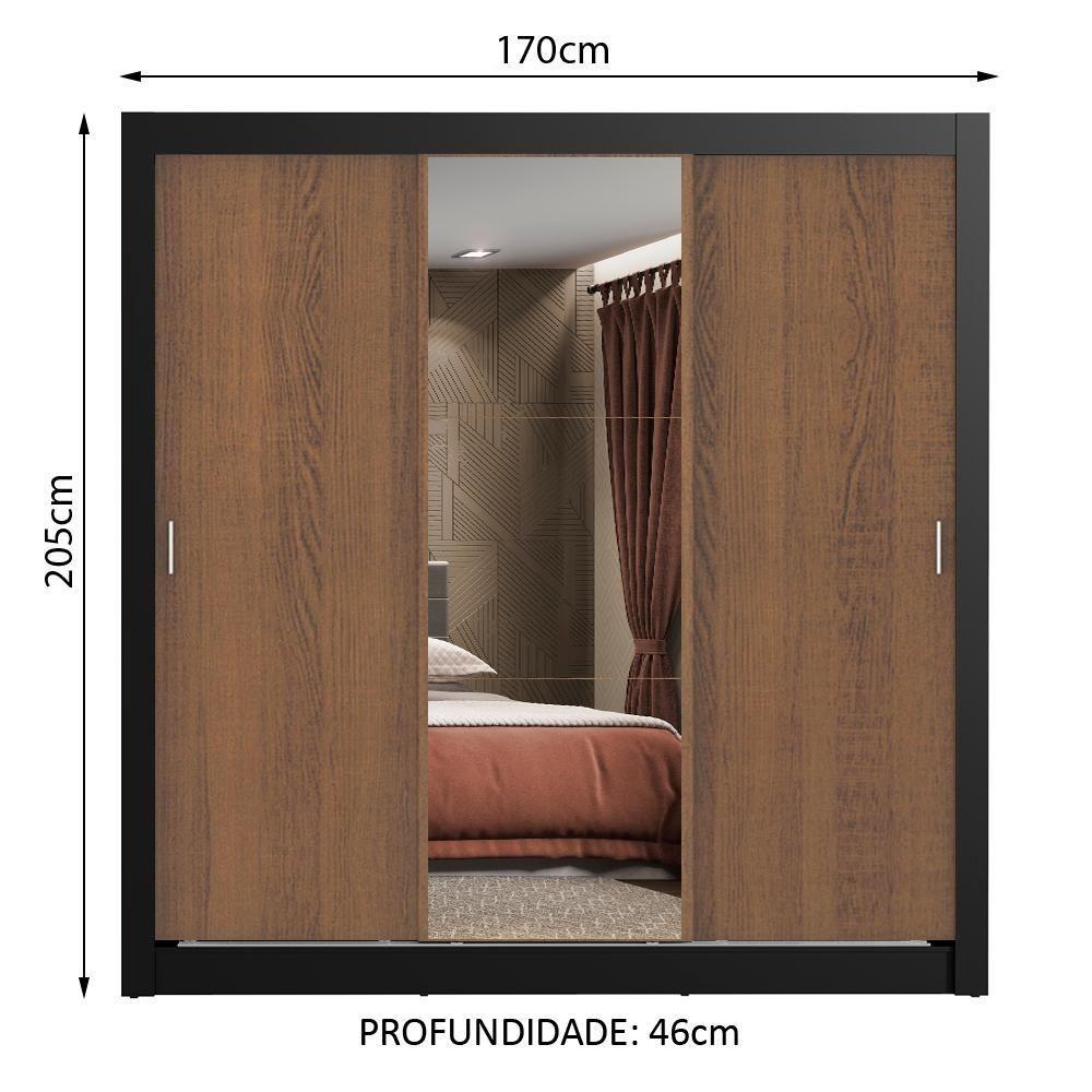 Guarda Roupa 3 Portas de Correr com Espelho 2 Gavetas Madesa - 7