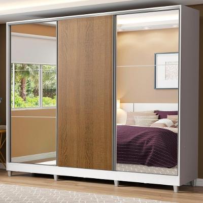 Guarda Roupa Casal Royale 3 Portas de Correr 4 Gavetas Branco-Rustic MDF Madesa