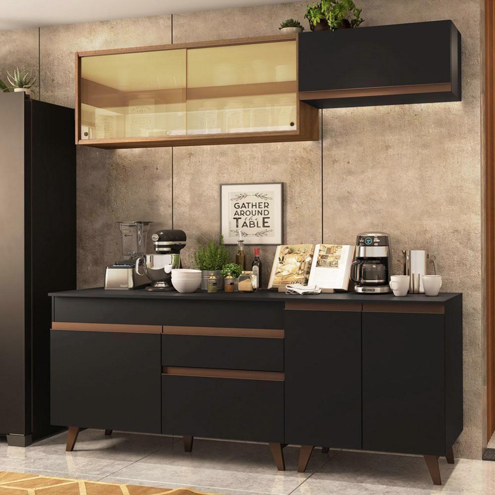 Cozinha Completa Madesa Reims 190001 Com Armário E Balcão - Preto/rustic - 1