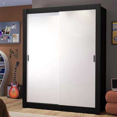 Guarda Roupa Solteiro Dallas 2 Portas de Correr 2 Gavetas Preto-branco MDP