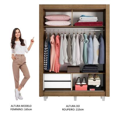 Guarda Roupa Solteiro Dallas 2 Portas de Correr 2 Gavetas Rustic Madesa