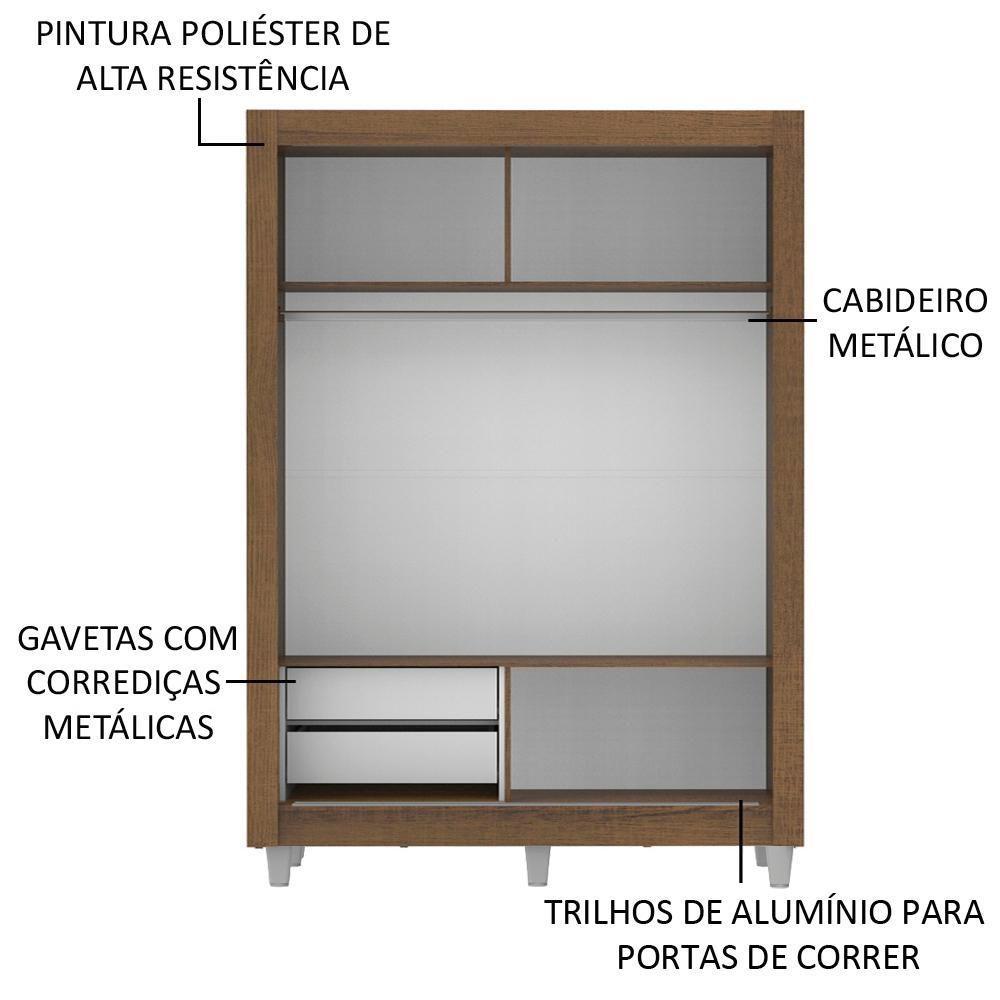 Guarda-Roupa Dallas 2 Portas de Correr Branco/Rustic Madesa - 5