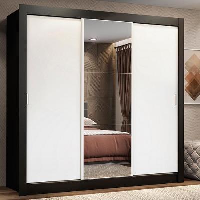 Guarda Roupa Casal Lyon 3 Portas de Correr 2 Gavetas Preto-branco MDP Madesa