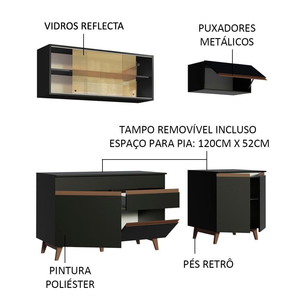 Cozinha Completa Reims com Armário e Balcão Preto Madesa - 3