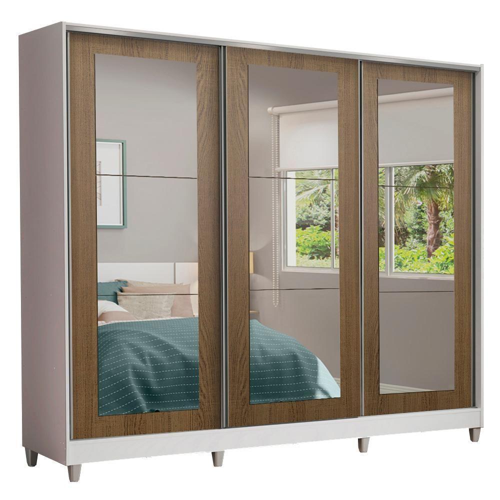 Guarda-roupa Casal Eros 3 Portas de Correr de Espelho com Pés  Madesa - 3