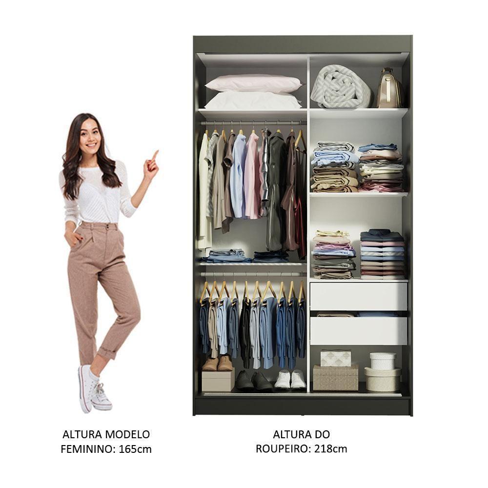 Guarda-roupa Solteiro Tokio 2 Portas de Correr com Espelho 2 Gavetas Madesa - 9