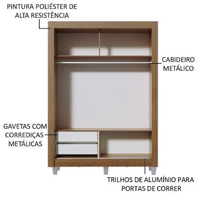 Guarda Roupa Solteiro Dallas 2 Portas de Correr 2 Gavetas Rustic