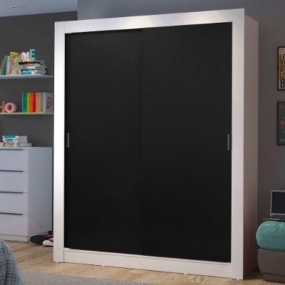 Guarda Roupa Solteiro Dallas 2 Portas de Correr 2 Gavetas Branco-preto Madesa