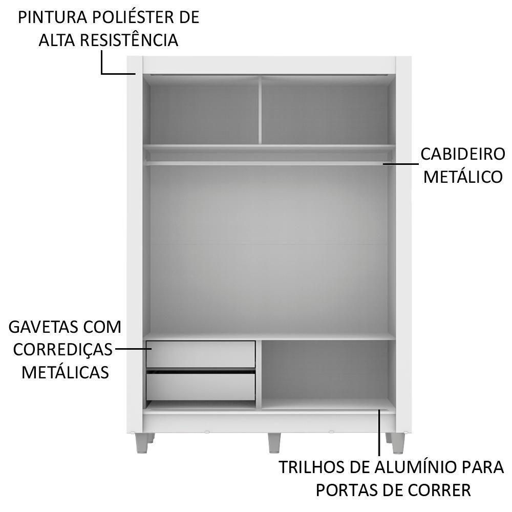 Guarda-Roupa Dallas 2 Portas de Correr 1 Espelho Madesa - 8
