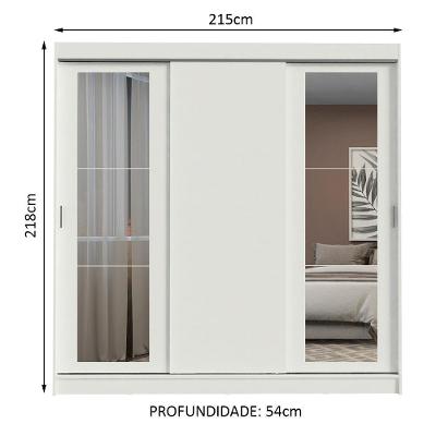 Guarda Roupa Casal Kansas 3 Portas de Correr 3 Gavetas Branco Madesa