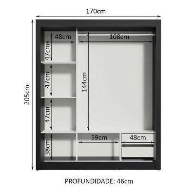 Guarda Roupa Casal Lyon 3 Portas de Correr 2 Gavetas Preto-branco Madesa
