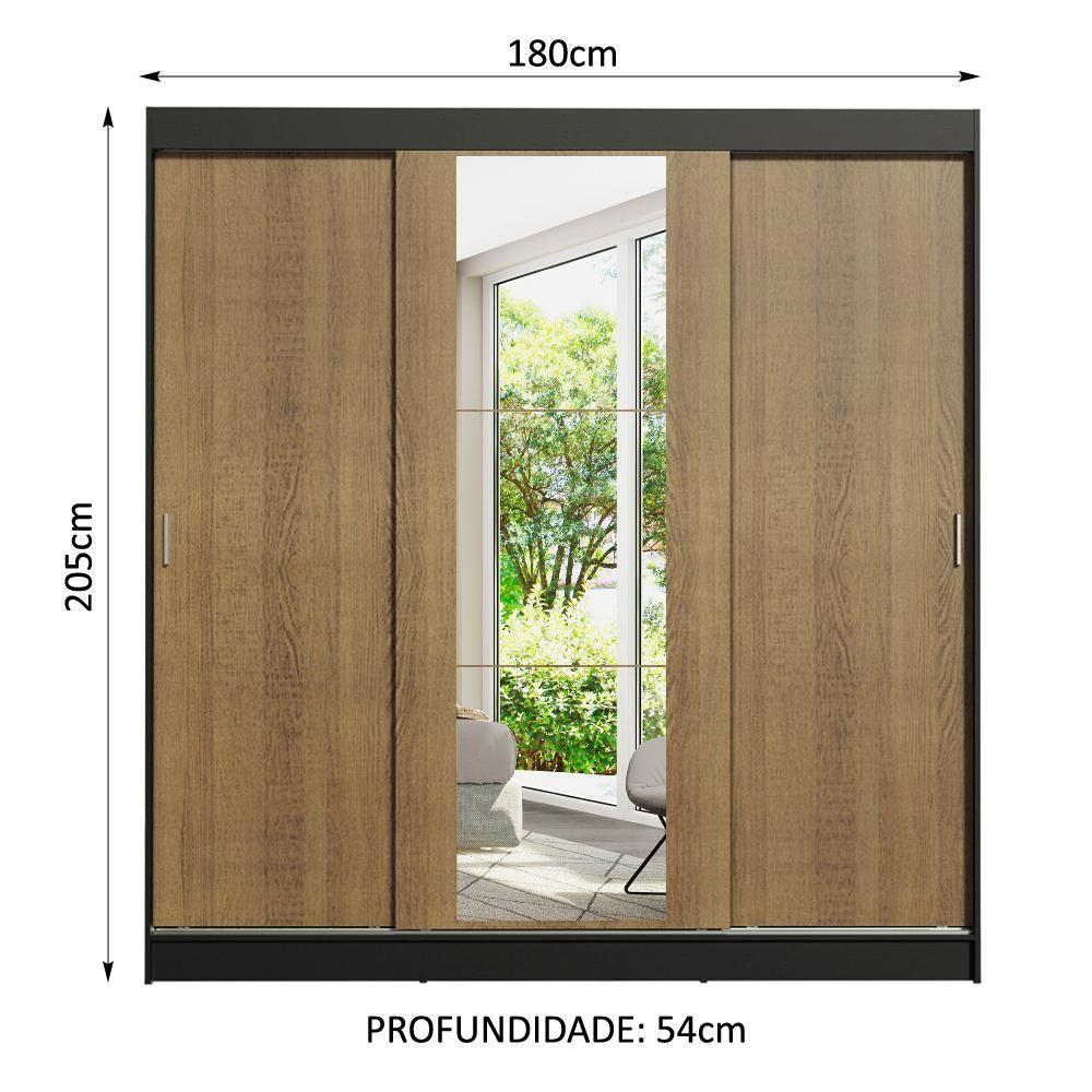 Guarda-roupa Casal Reno 3 Portas de Correr Espelho Madesa - 9