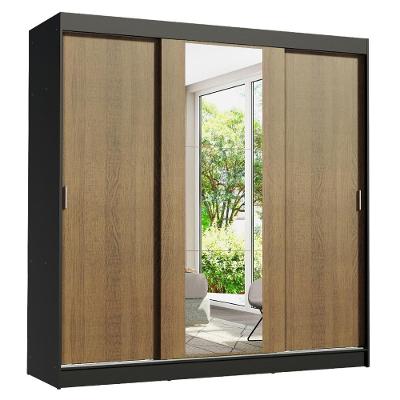 Guarda Roupa Casal Reno 3 Portas de Correr 4 Gavetas Preto-rustic Madesa