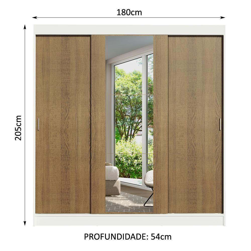 Guarda-roupa Casal Reno 3 Portas de Correr Espelho Madesa - 7