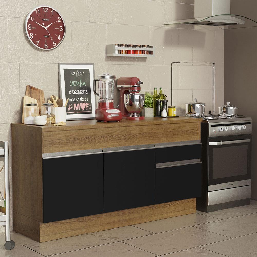 Balcão Pia Madesa Glamy 150Cm 2 Portas 2 Gaveta Rustic Preto - 6