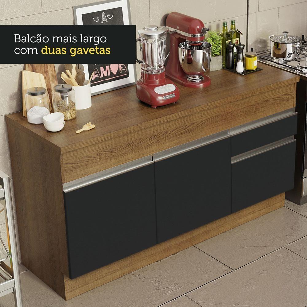 Balcão Pia Madesa Glamy 150Cm 2 Portas 2 Gaveta Rustic Preto - 9