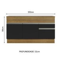 Balcão Pia Madesa Glamy 150Cm 2 Portas 2 Gaveta Rustic Preto