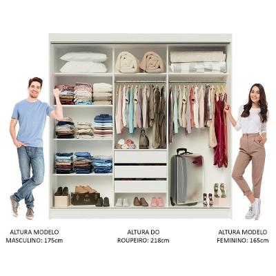 Guarda Roupa Casal Kansas 3 Portas de Correr 3 Gavetas Branco