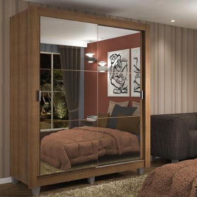 Guarda Roupa Solteiro Dallas 2 Portas de Correr 2 Gavetas Rustic com Espelho