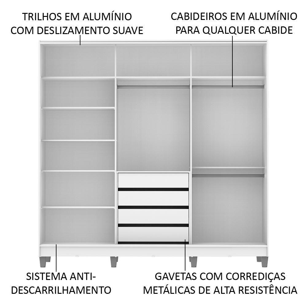 Guarda-Roupa Royale 100% MDF 3 Portas de Correr 8 Pés Madesa - 5