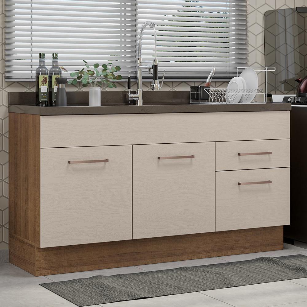 Balcão Gabinete De Pia 150 Cm 2 Portas E 2 Gavetas (sem Tampo E Pia) Rustic/crema Agata Madesa - 1