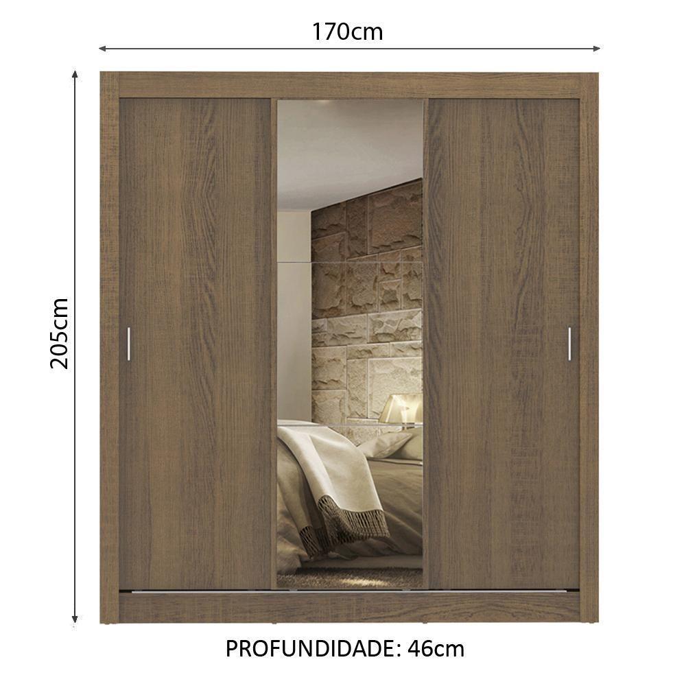 Guarda Roupa Lyon 3 Portas de Correr 1 Espelho Rustic Madesa - 5