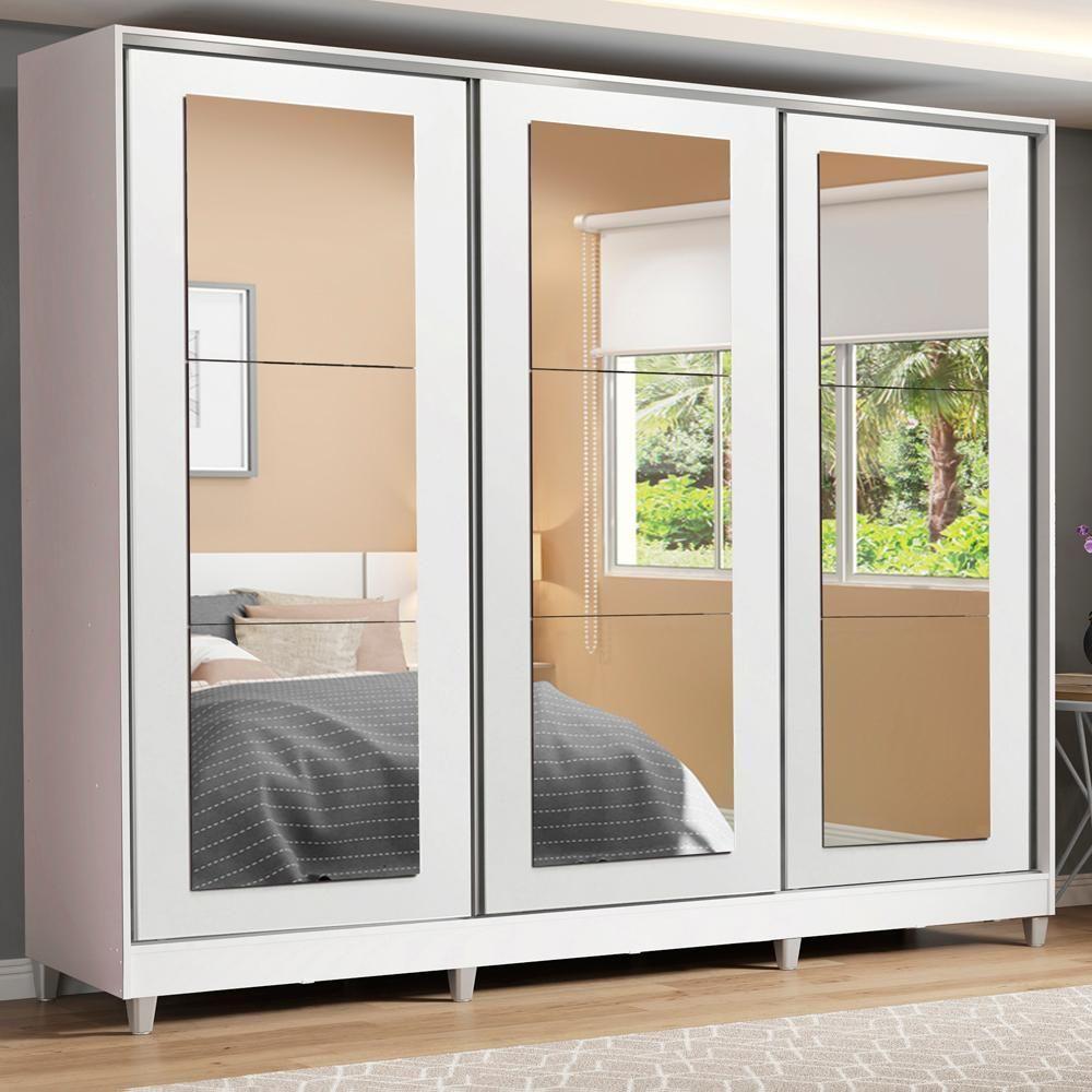 Guarda-roupa Casal Eros 3 Portas de Correr de Espelho com Pés Madesa - 1
