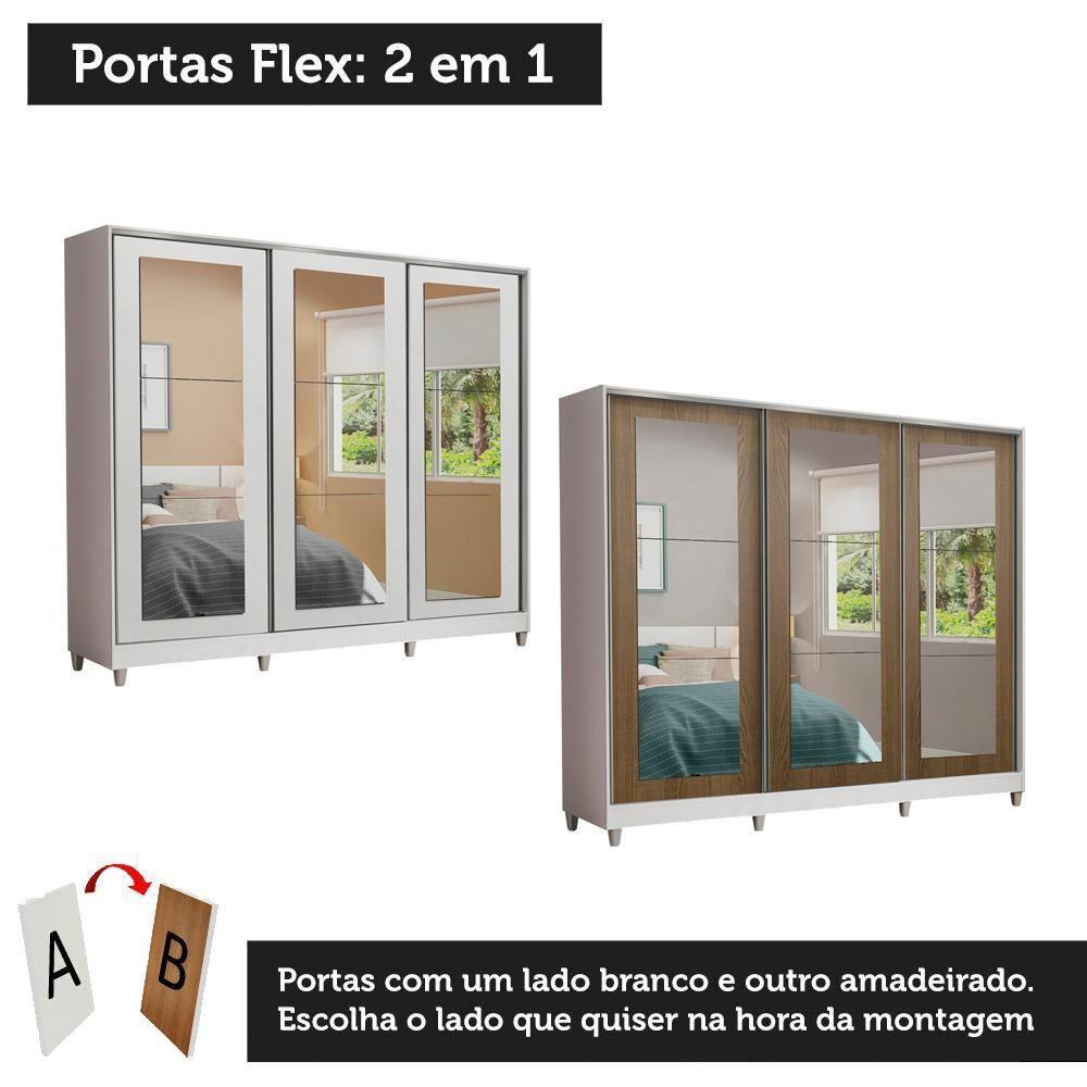 Guarda-roupa Casal Eros 3 Portas de Correr de Espelho com Pés Madesa - 4