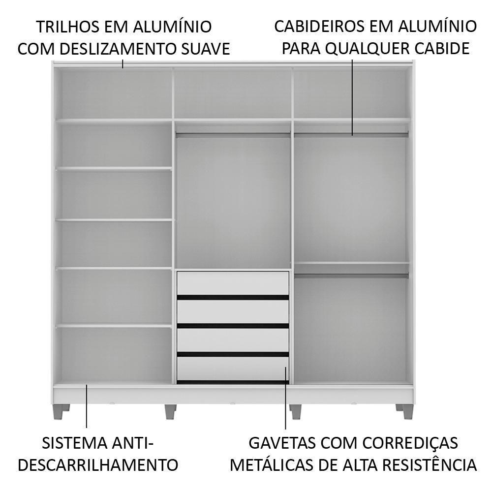 Guarda-roupa Casal Eros 3 Portas de Correr de Espelho com Pés Madesa - 8